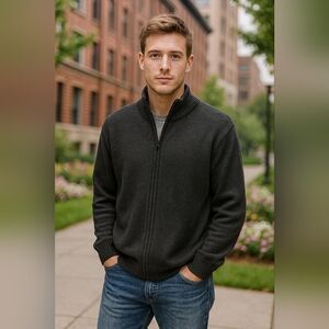 Norm Thompson Merino Wool Men's Charcoal Zip-Up XL Sweater New Flawed